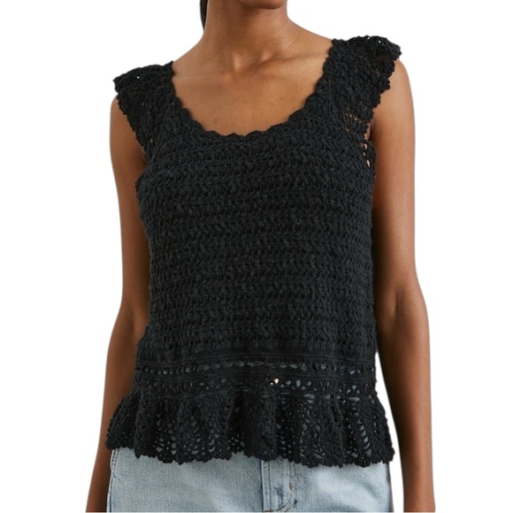 Rails Hattie Black Crochet Knit Peplum Tank Top Sleeveless Textured Large NWT - Picture 1 of 11